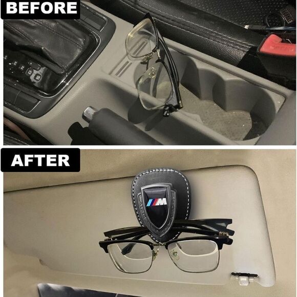 BMW Motorsports Logo Sunglass Holder for Car Black PU Leather With Gold NWT - Picture 8 of 13